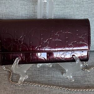Dior Burgundy Embossed Parent Leather Clutch wallet